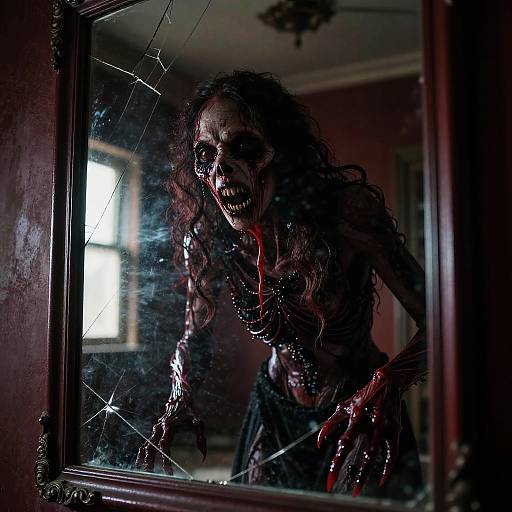 Surreal Horror Creature from Cracked Mirror