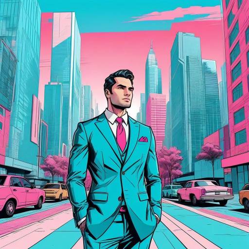 Confident Man Walking in Retro Cityscape