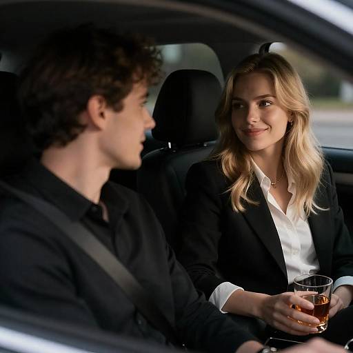 Dim Car Conversation Between Smiling Couple