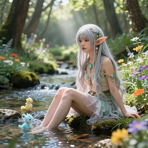 Silver-Haired Elf by Enchanted Stream