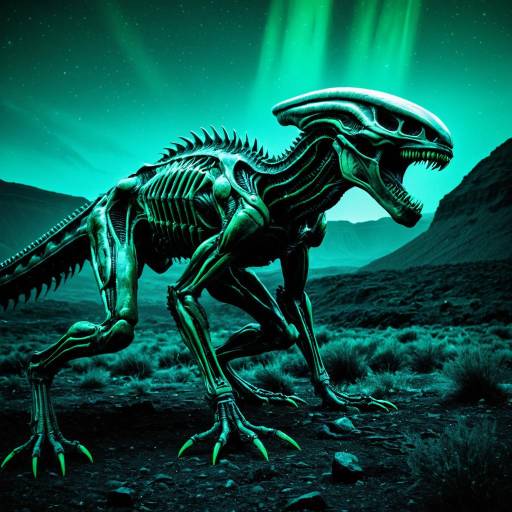 Xenomorphic Beast in Glowing Green Landscape