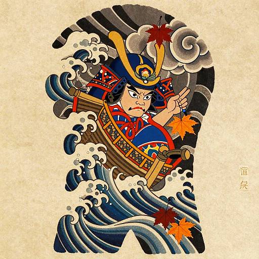 Japanese Samurai Ship Tattoo Design