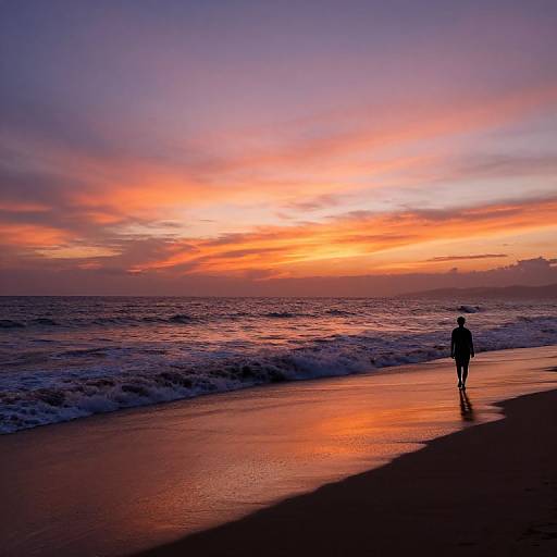 Sunset Beach with Lone Silhouette