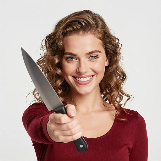 Playful Woman with Kitchen Knife