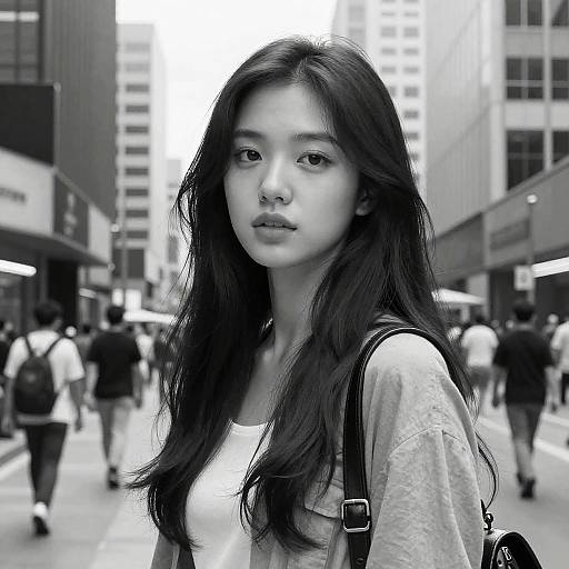 Young Woman in Urban Street Black and White