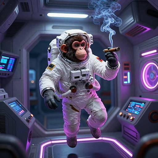 Astronaut Monkey in Neon Spaceship