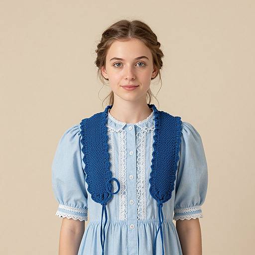 Pastel Portrait of Woman in Blue Dress