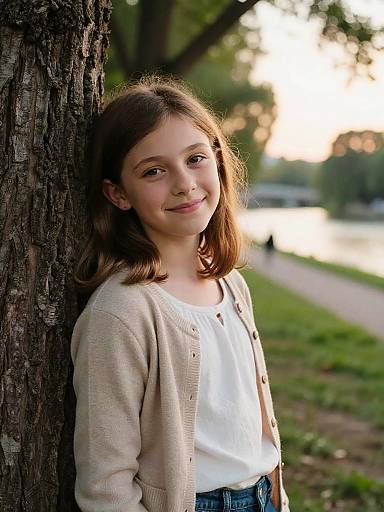 Sunlit Riverside Portrait of Young Girl