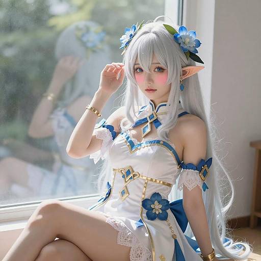 Anime Elf Woman with Flower Crown