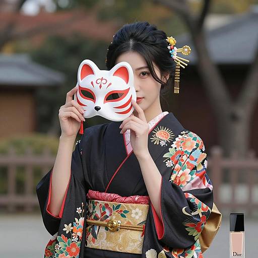 Elegant Woman in Colorful Kimono