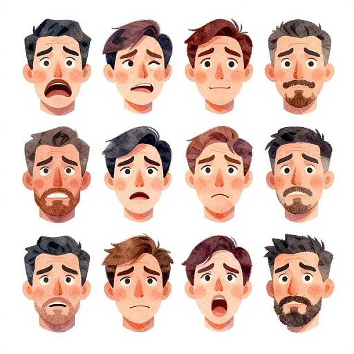 Stylized Facial Expressions Watercolor Chart
