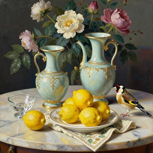 Encaustic Pochoir Still Life with Vases