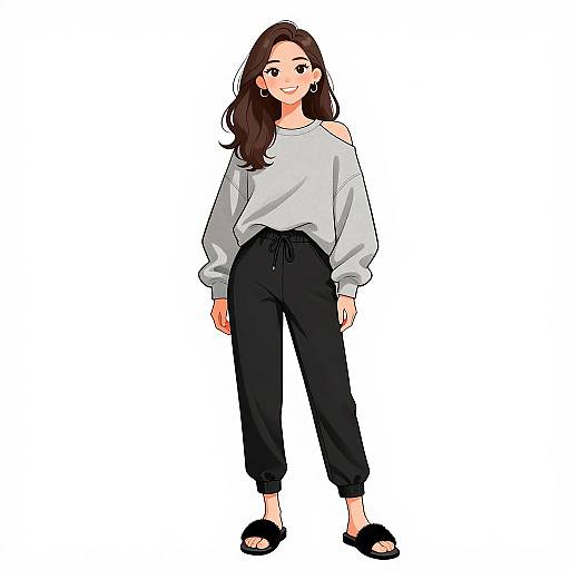 Smiling Woman in Casual Grey Outfit