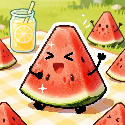 Playful Watermelon Slices Cartoon