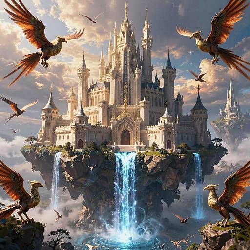 Fantasy Castle on Floating Rocks