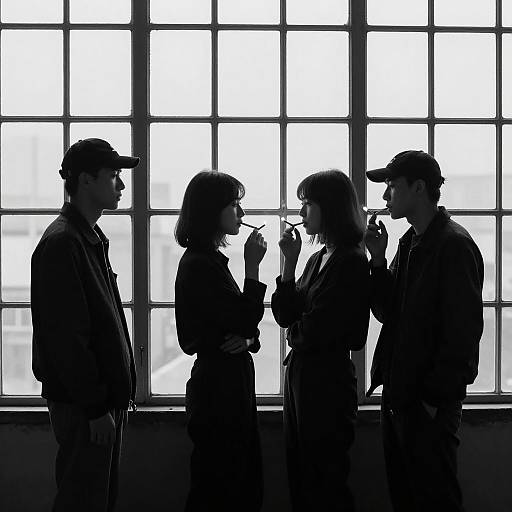 Silhouetted Trio by Grid Window