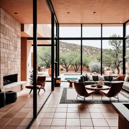 Modern Living Room with Terracotta Accents and Scenic View