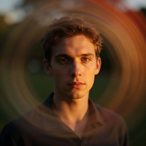 Golden Hour Man Amid Ethereal Images