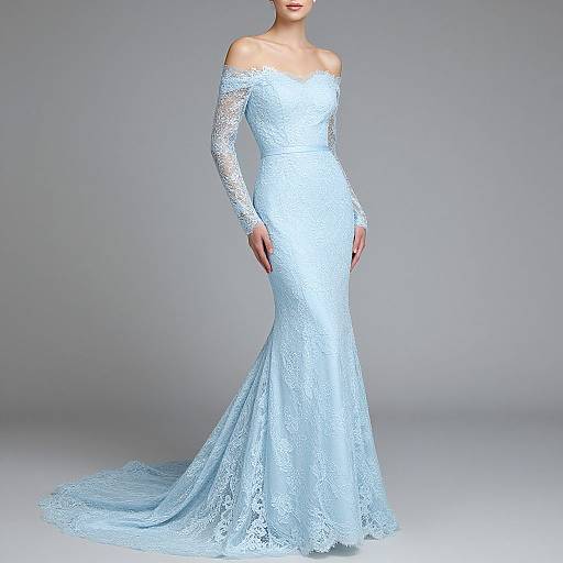 Elegant Woman in Blue Lace Gown