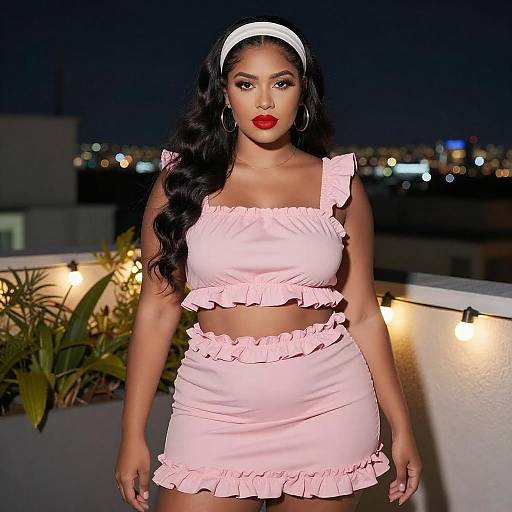 Stylish Curvy Woman on Rooftop