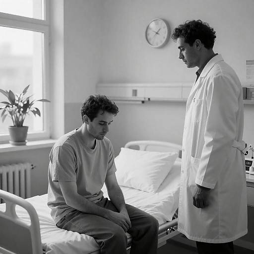 Black-and-White Hospital Room Portrait Two Men