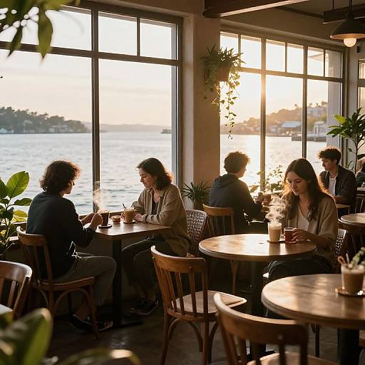 Cozy Seaside Café at Golden Hour