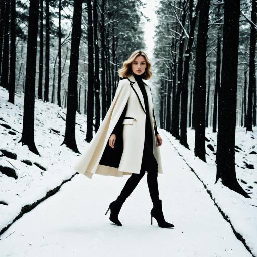 Woman in Cream Wool Cape on Snowy Forest Path