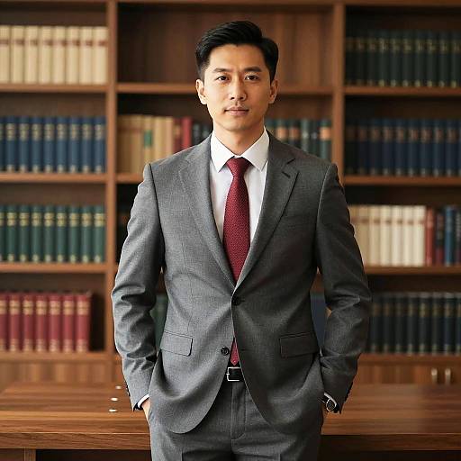 Confident Man in Business Suit in Office Library