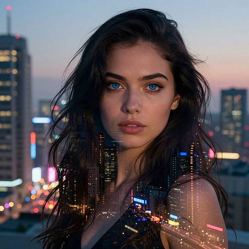 Double Exposure Urban Woman Portrait