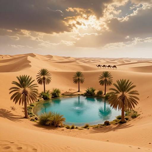 Exotic Desert Oasis with Caravan
