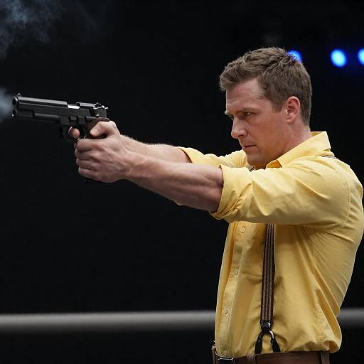 Intense Man Aiming Smoking Handgun