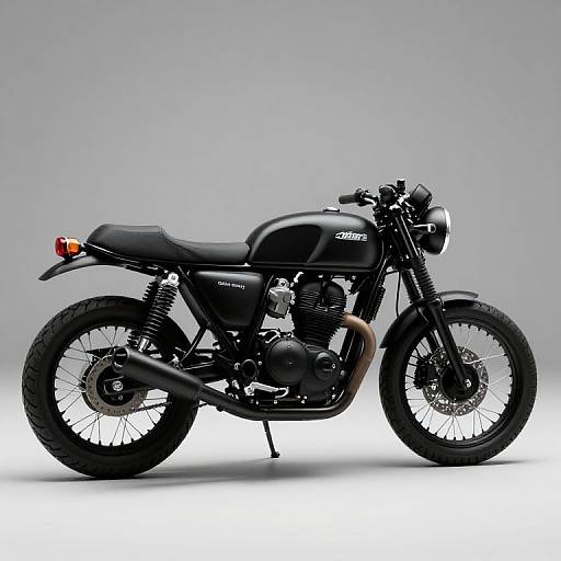 Photograph of a sleek, black, vintage-style motorcycle with 