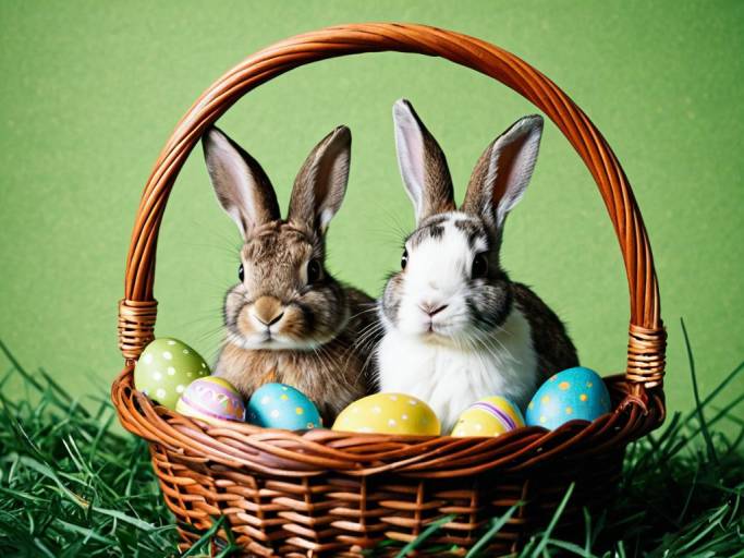 Cheerful Easter Bunny Basket Wallpaper