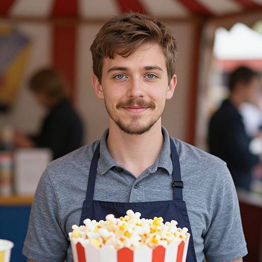 Realistic Circus Popcorn Vendor Portrait