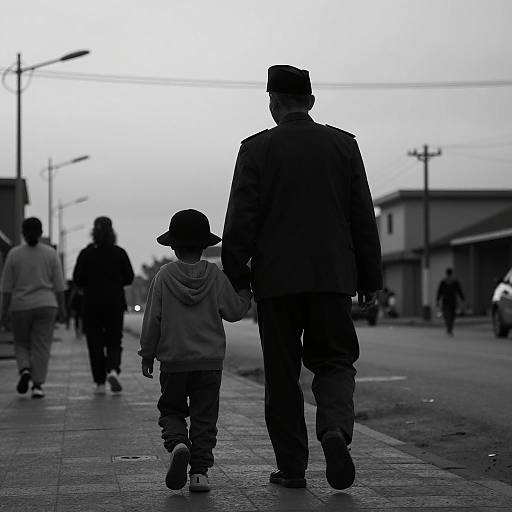 Silhouette of Man and Child at Dusk