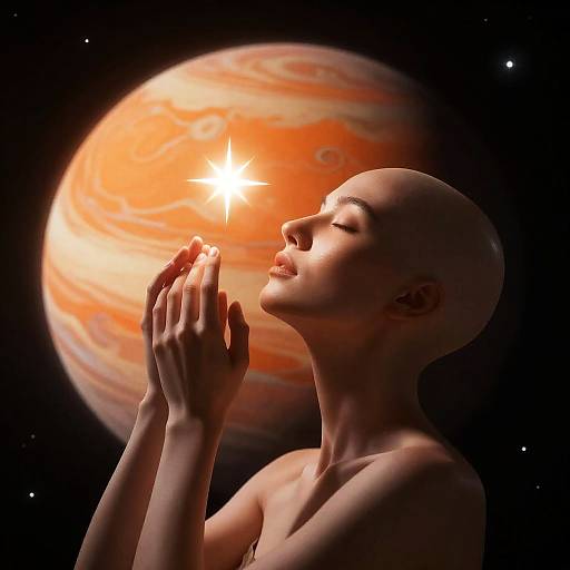 Serene Woman Gazing at Cosmic Planet