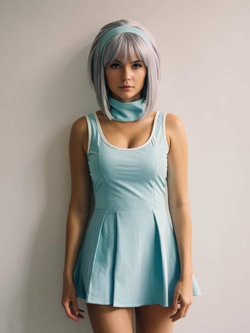 Woman in Light Blue Sheila Cosplay Costume