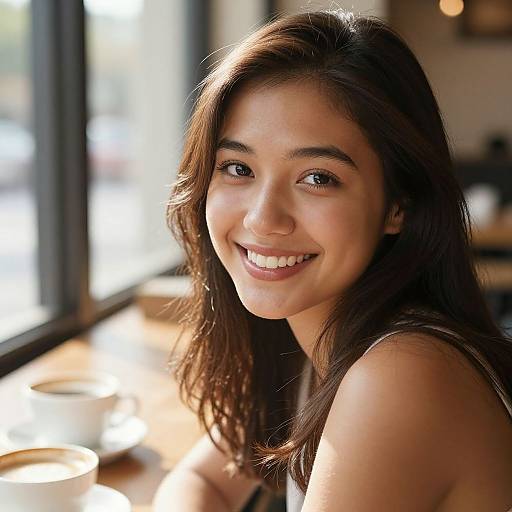 Warm Smile in Sunlit Café