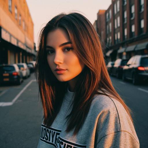 Young Woman with Textured Straight Hairstyle in Urban Streetwear