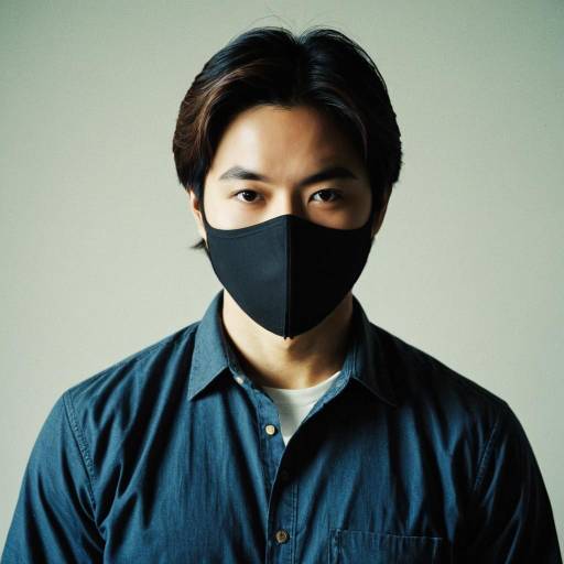 Asian Man Wearing Black Face Mask
