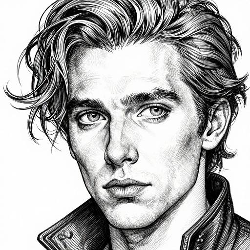 Intricate Black and White Male Portrait