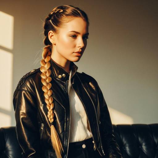 Fashion Model with Bubble Braid and Leather Jacket Fashion Model with Bubble Braid and Leather Jacket