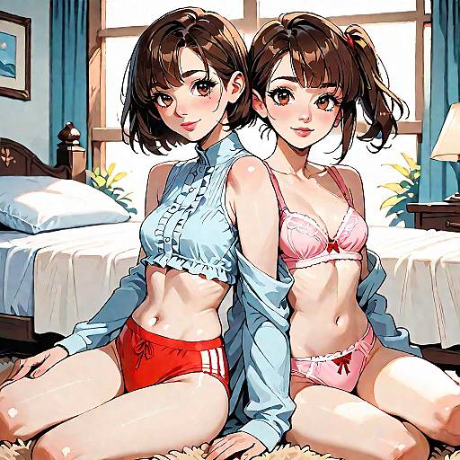 Twin Morning Pinup Cheerful Sunlit Duo
