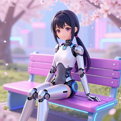 Cute Anime AI Girl in Neon Park