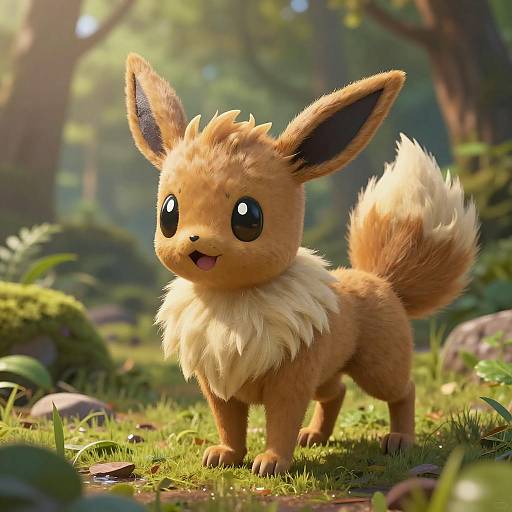 Chibi Feral Eevee Sunny Forest Portrait
