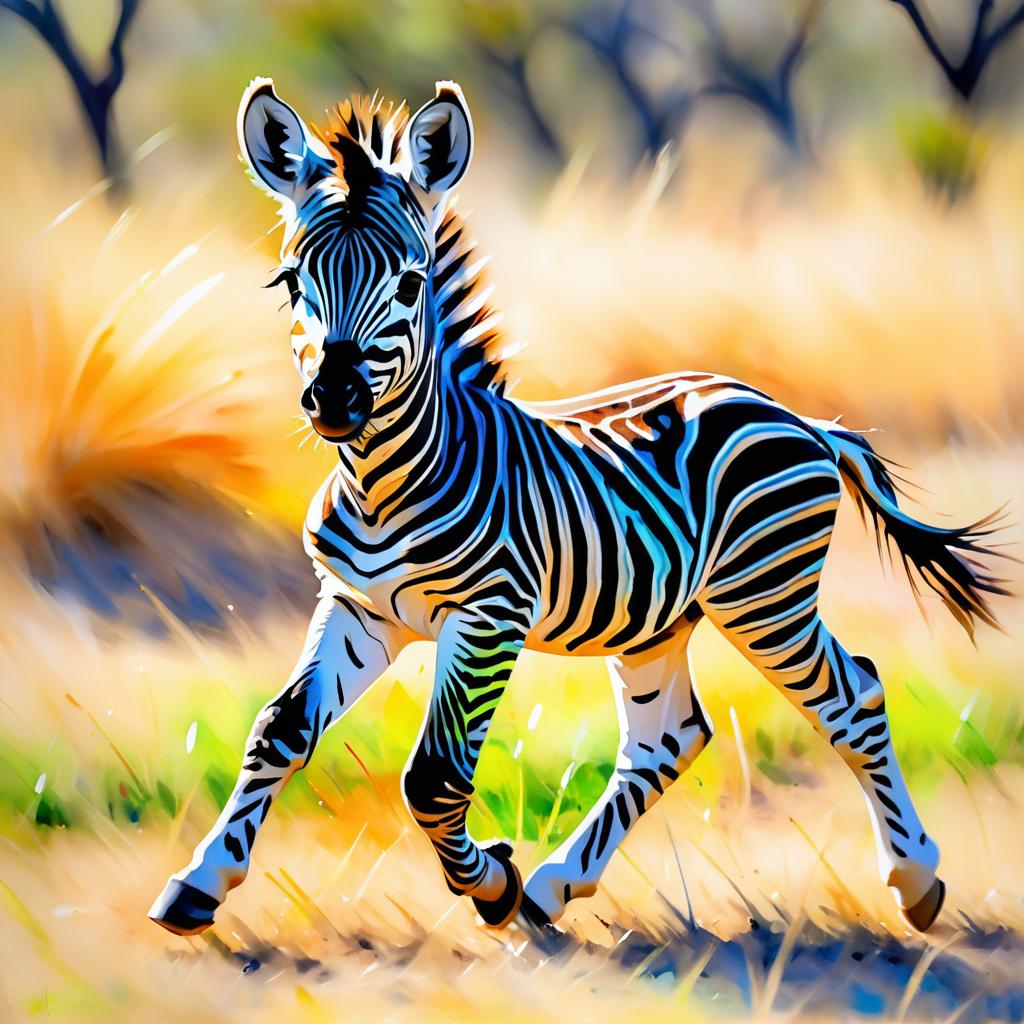 Impressionist Zebra Foal in Savanna