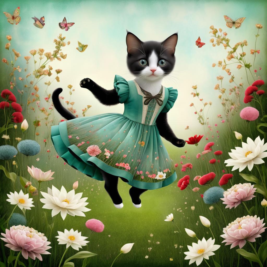 Playful Kitten in Blooming Garden