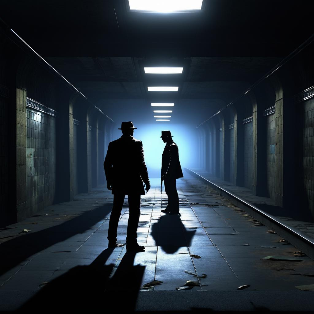 Detective Confronts Shadowy Figure in Subway