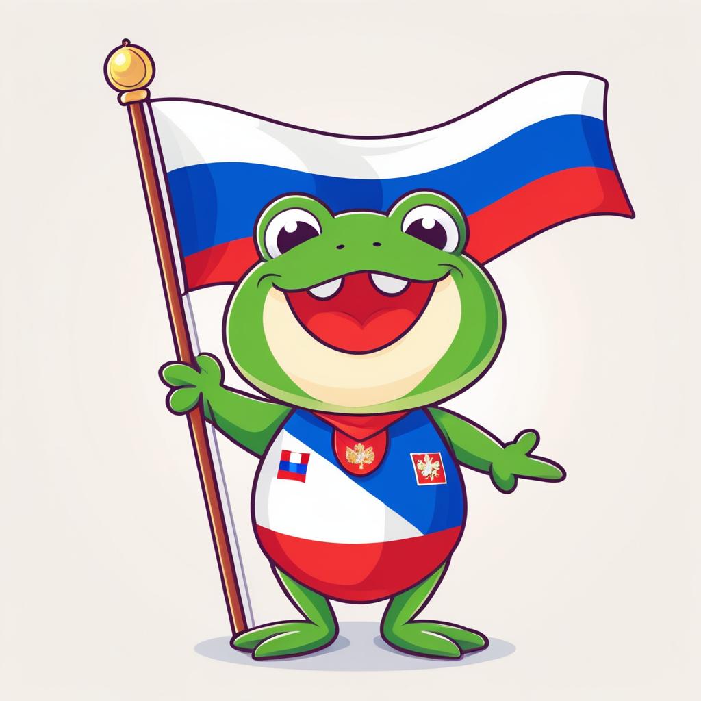 Adorable Frog with Russian Flag Cartoon