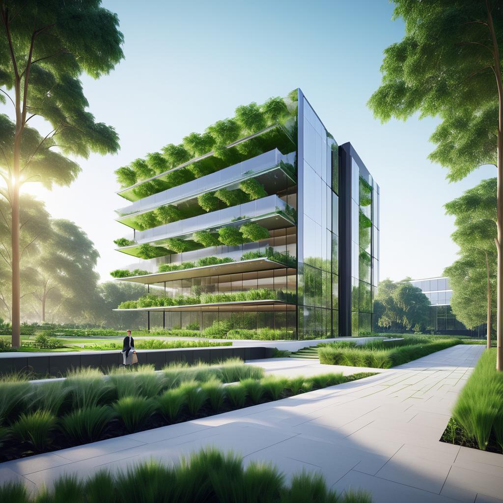 Modern Office Building Amidst Green Parks